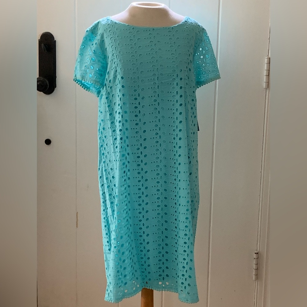 London Times Aqua Eyelet dress - NWT - Size 14